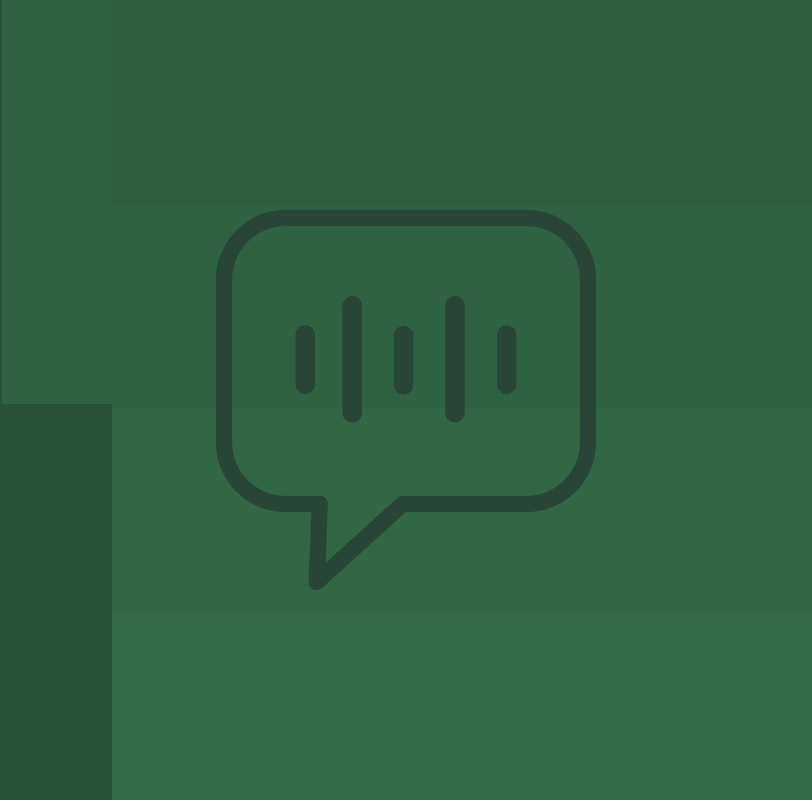 Chat bubble icon with a dark green geometric background