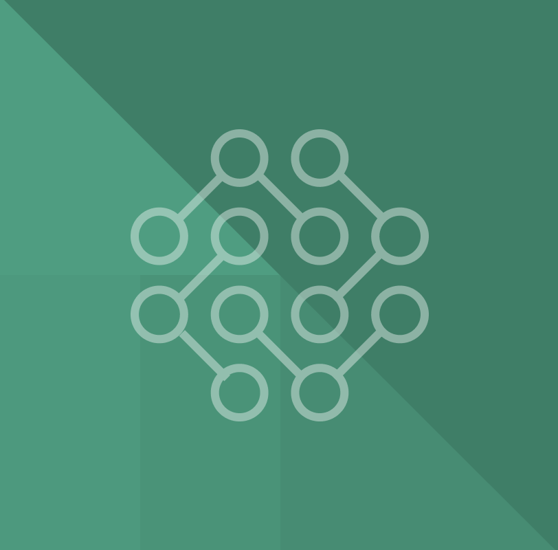 Molecule icon with teal geometric background